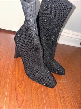Aldo Black Crystal-Embellished Sock Heeled Boots